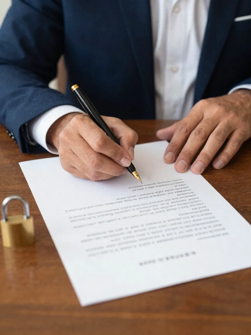 Propietario mexicano firma una carta de requerimiento de pago de renta en su escritorio