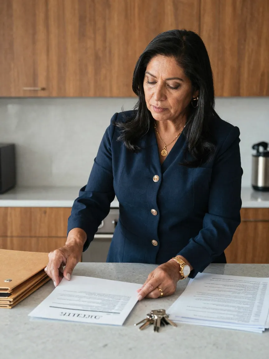 Propietaria reuniendo contrato e inventario antes del recorrido