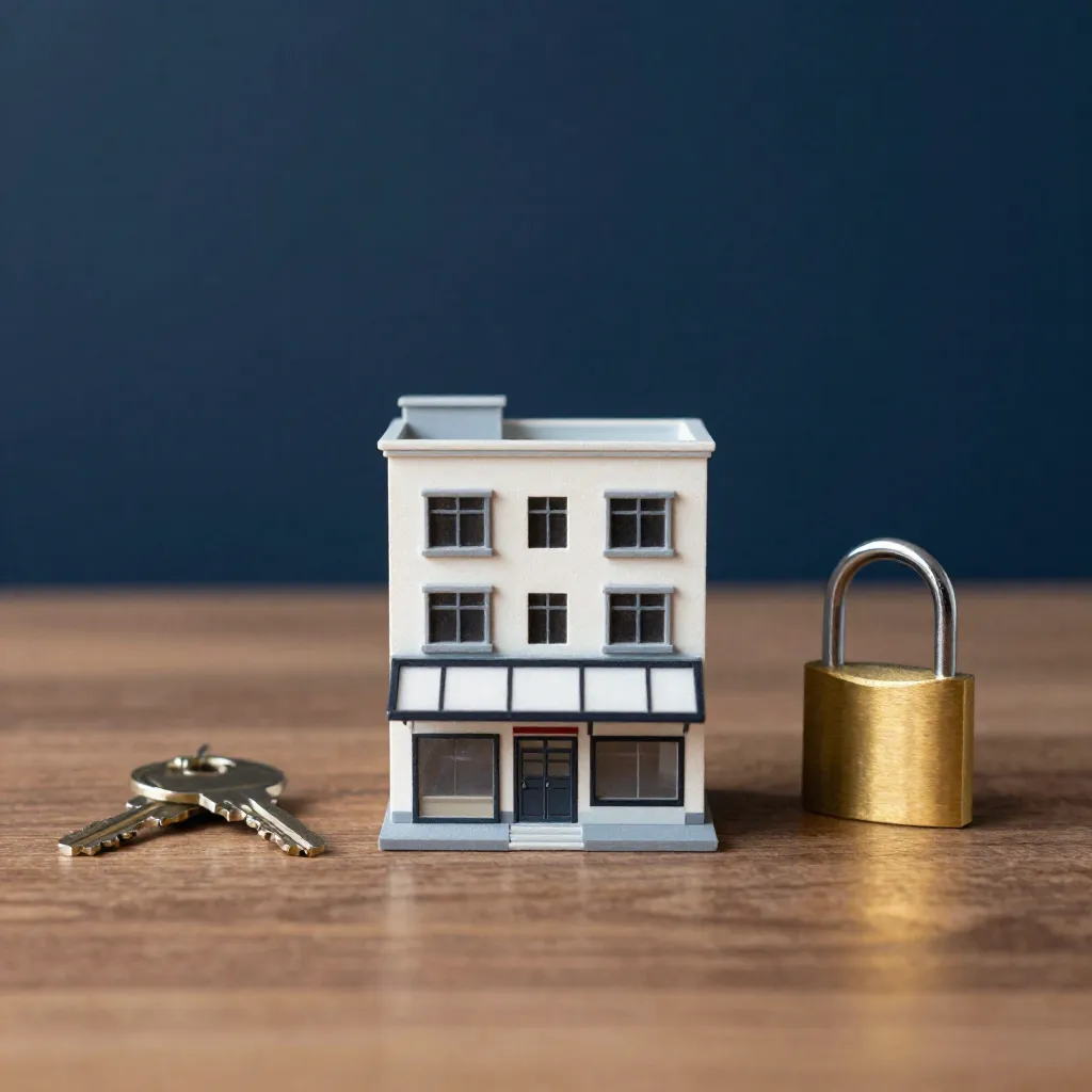 Maqueta de local y edificio protegida con un candado de latón