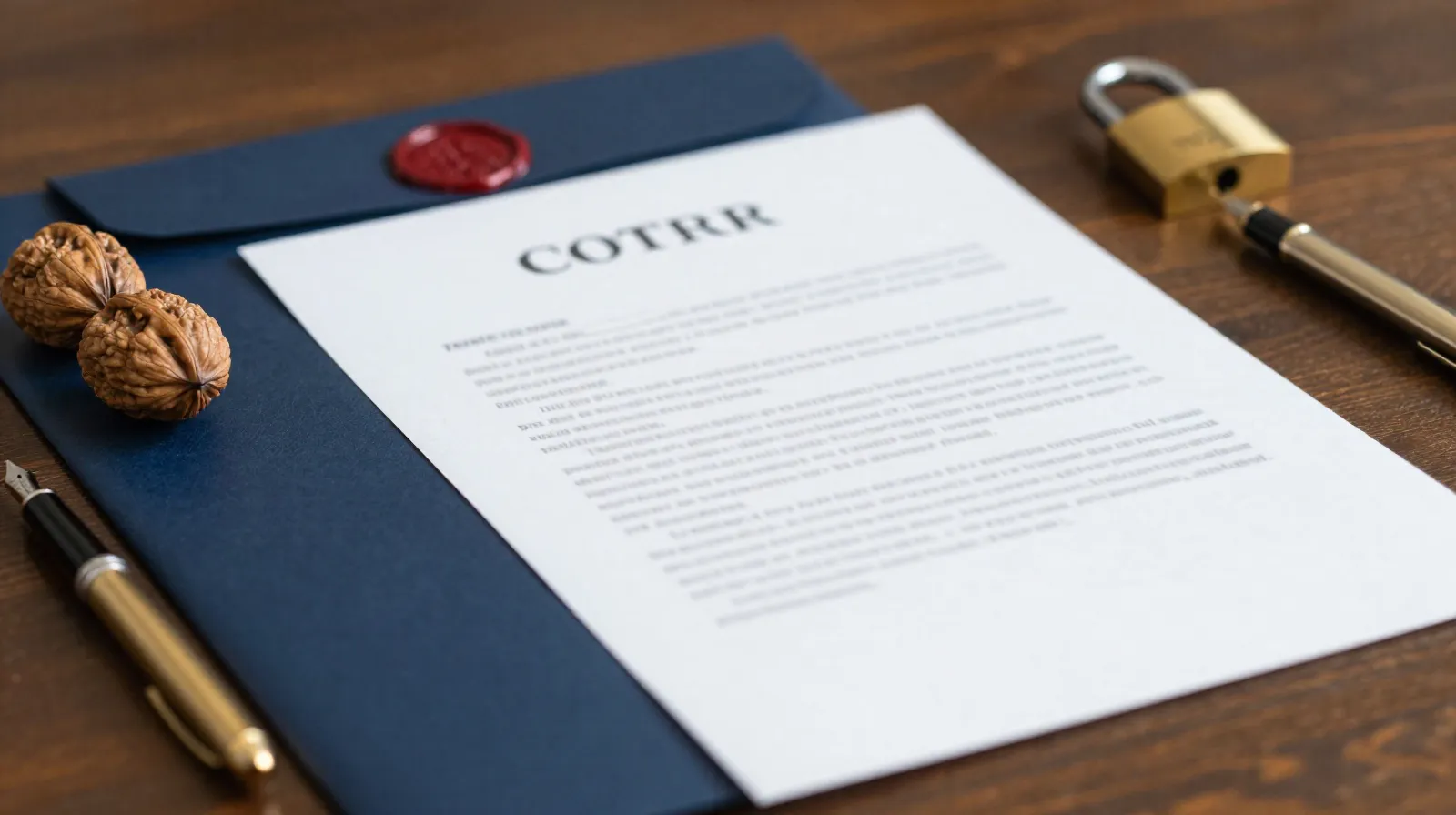 Contrato escrito bien redactado con sello de cera y pluma fuente