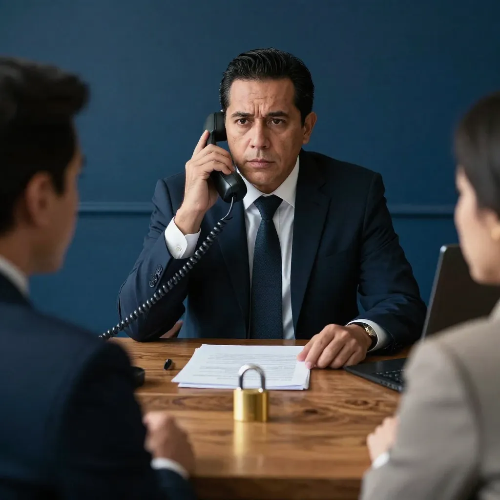 Abogado mexicano atiende por teléfono a un arrendador preocupado por un inquilino que dejó de pagar