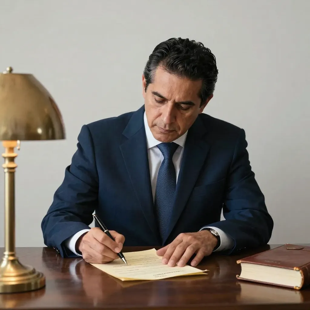 Abogado redactando un adendum para actualizar un contrato antiguo