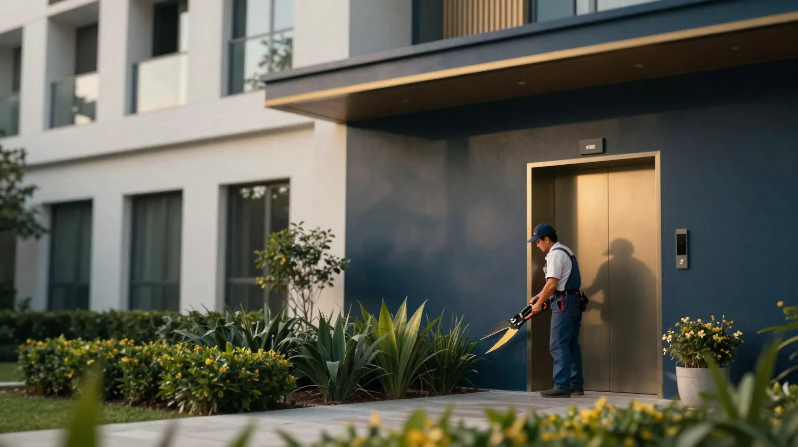 Personal de mantenimiento revisando áreas comunes de un condominio mexicano