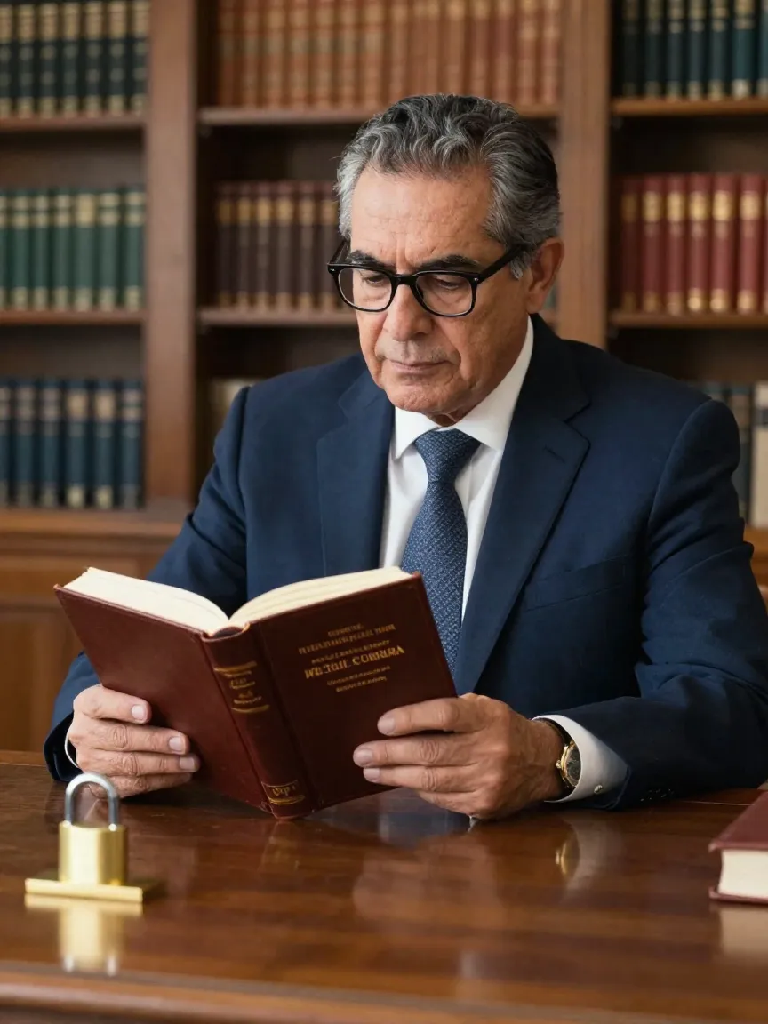 Abogado mexicano consultando el código civil en su despacho