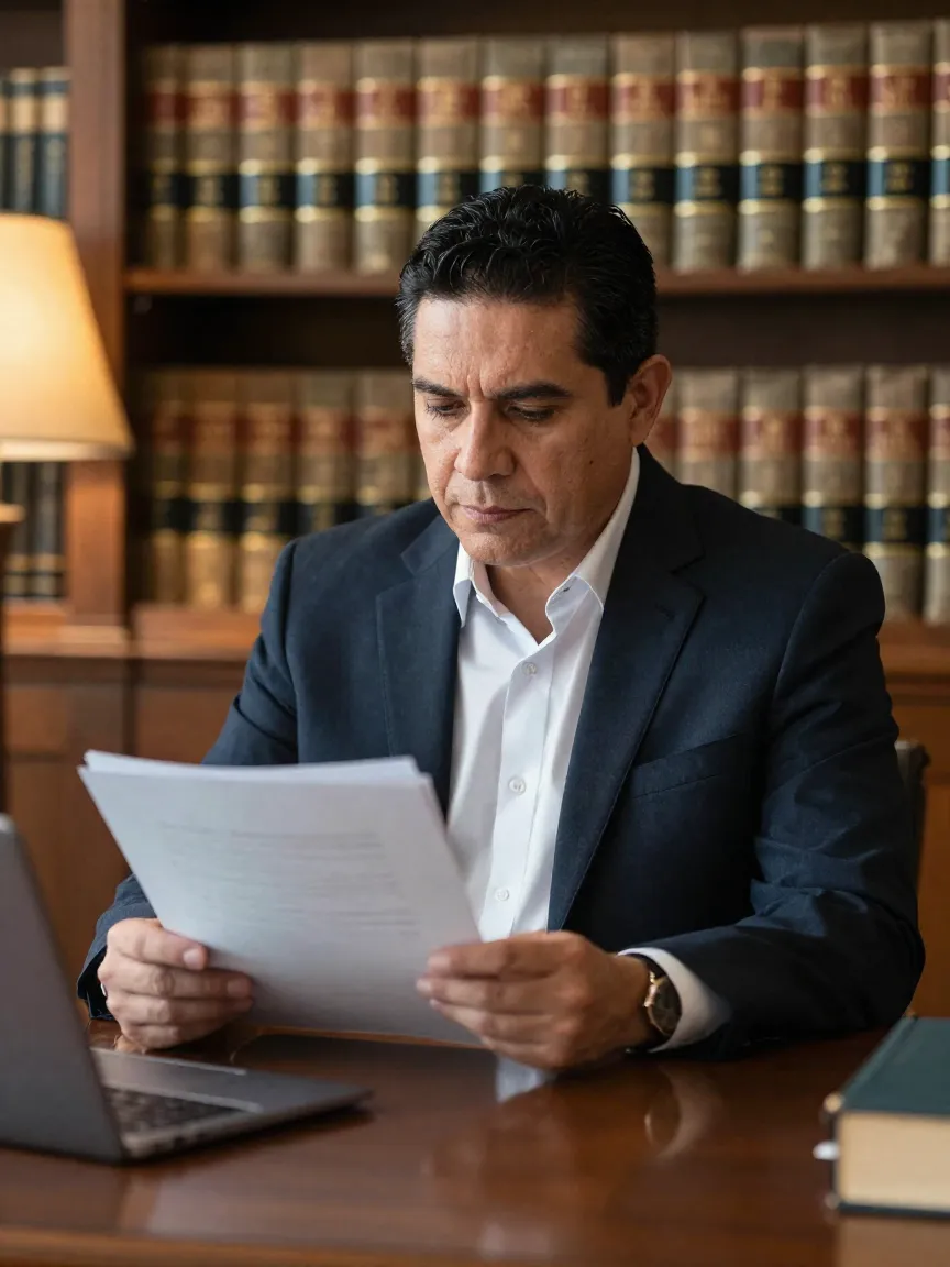 Abogado revisando el expediente de un juicio