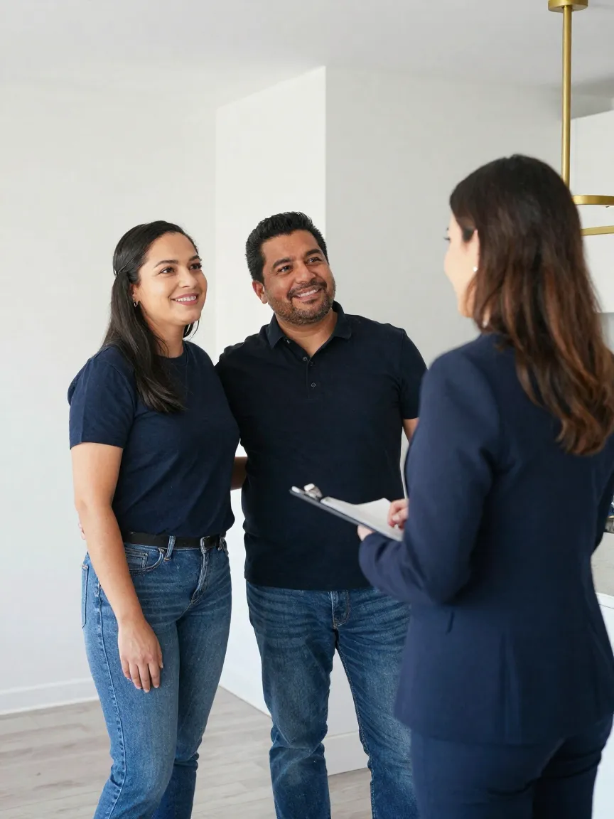 Pareja mexicana visitando un departamento en renta