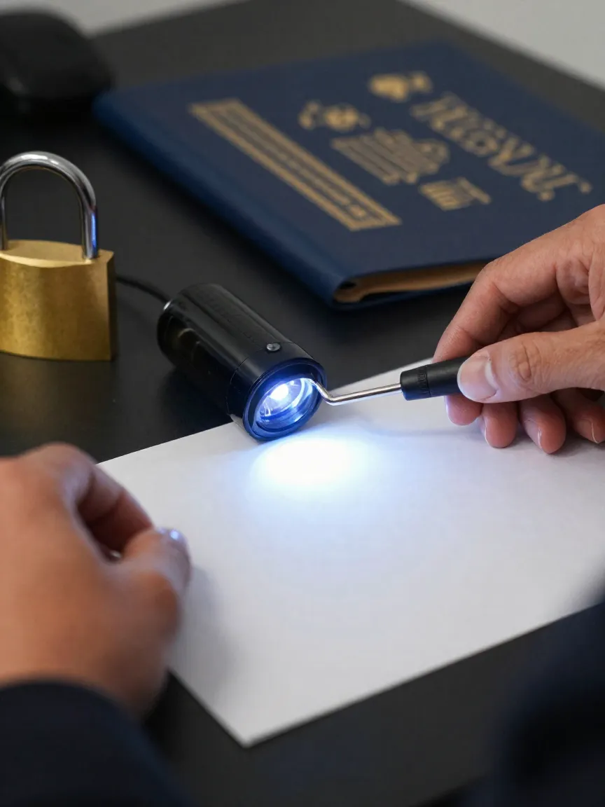 Documentos de identidad revisados bajo luz ultravioleta