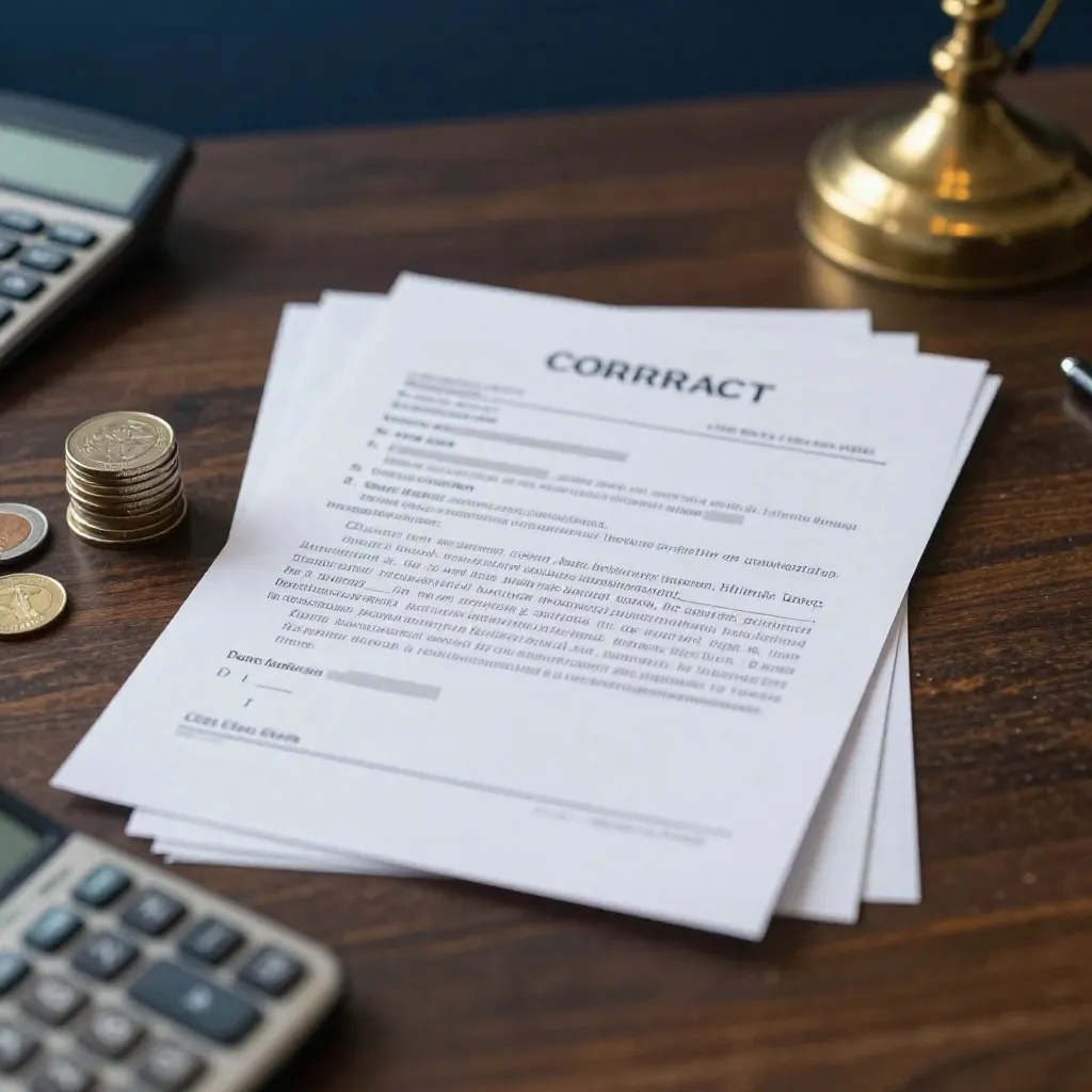 Contrato con recibos de renta y depósito sobre el escritorio