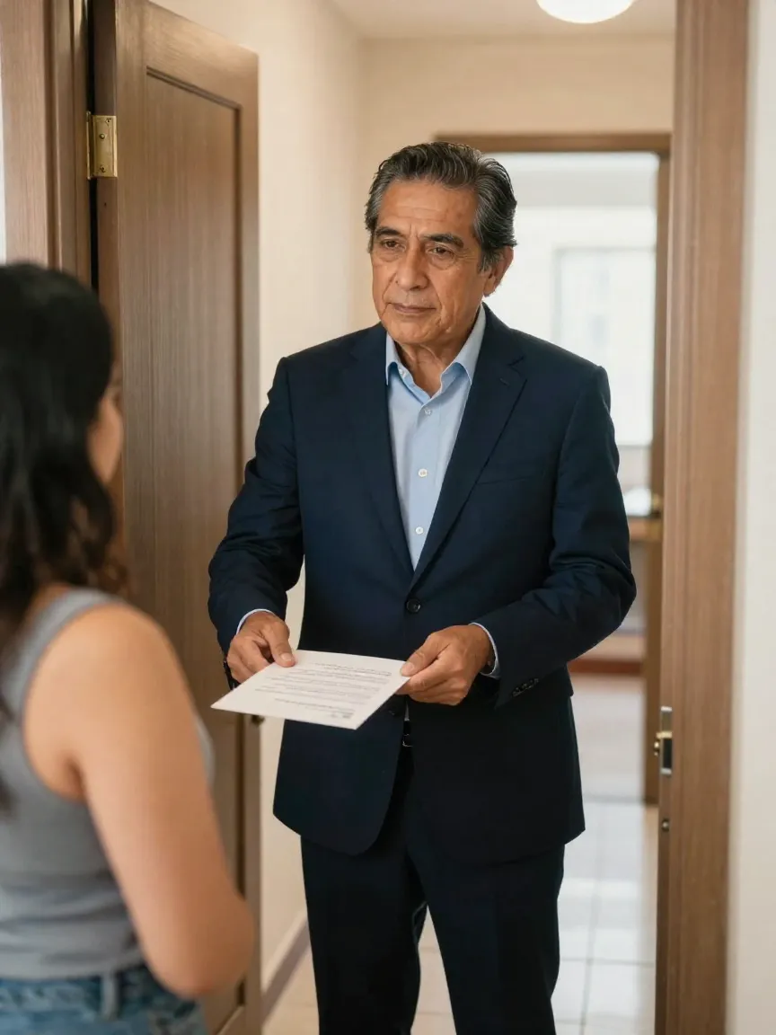 Propietario mexicano entregando un aviso por escrito
