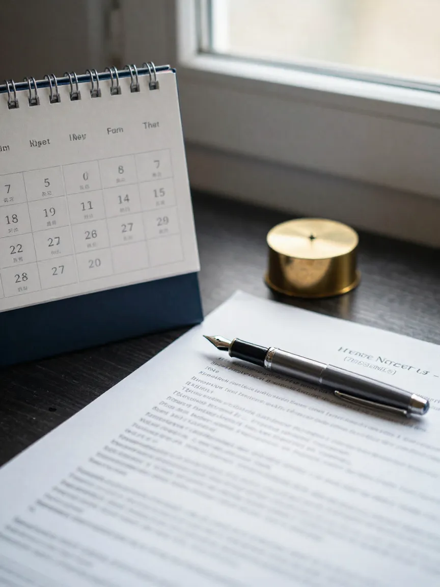 Pluma fuente marcando el plazo en un calendario