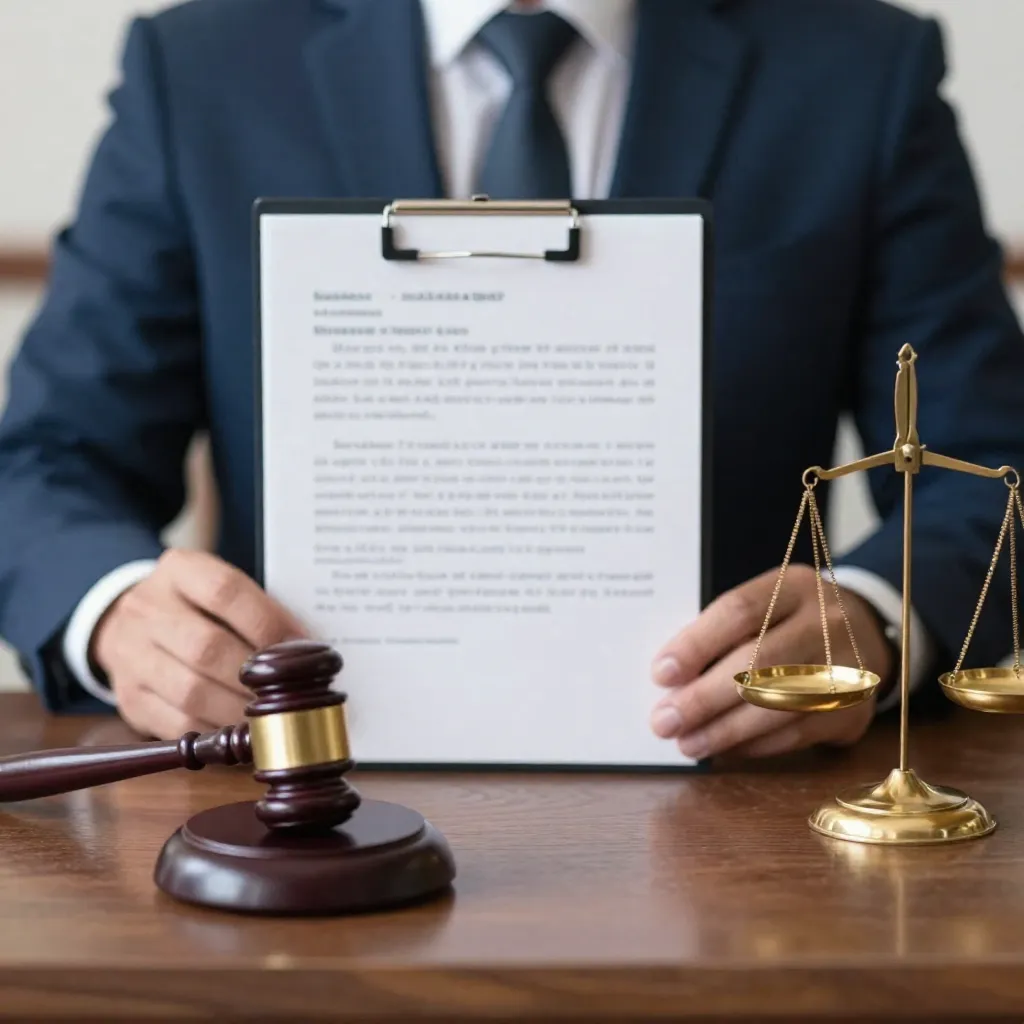 Cobranza y vía legal: carpeta con mazo y balanza