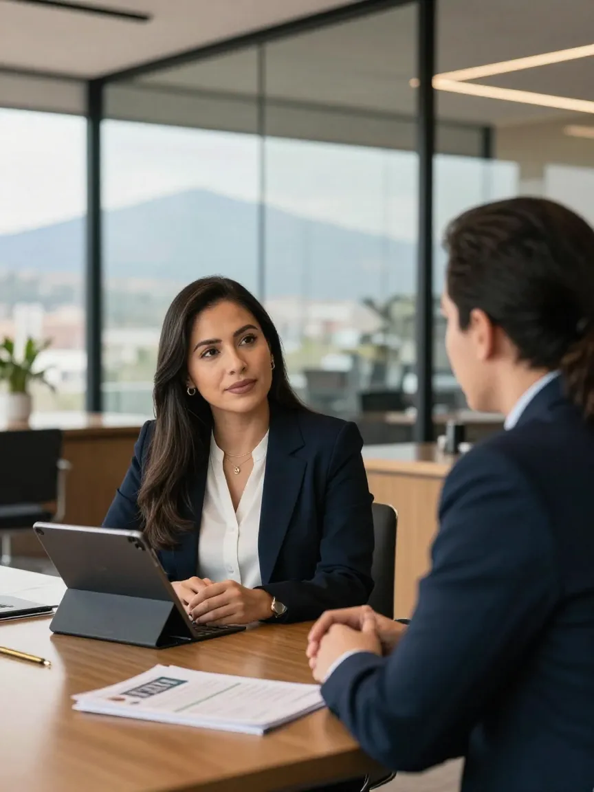 Abogados atendiendo a un propietario en una oficina de Monterrey
