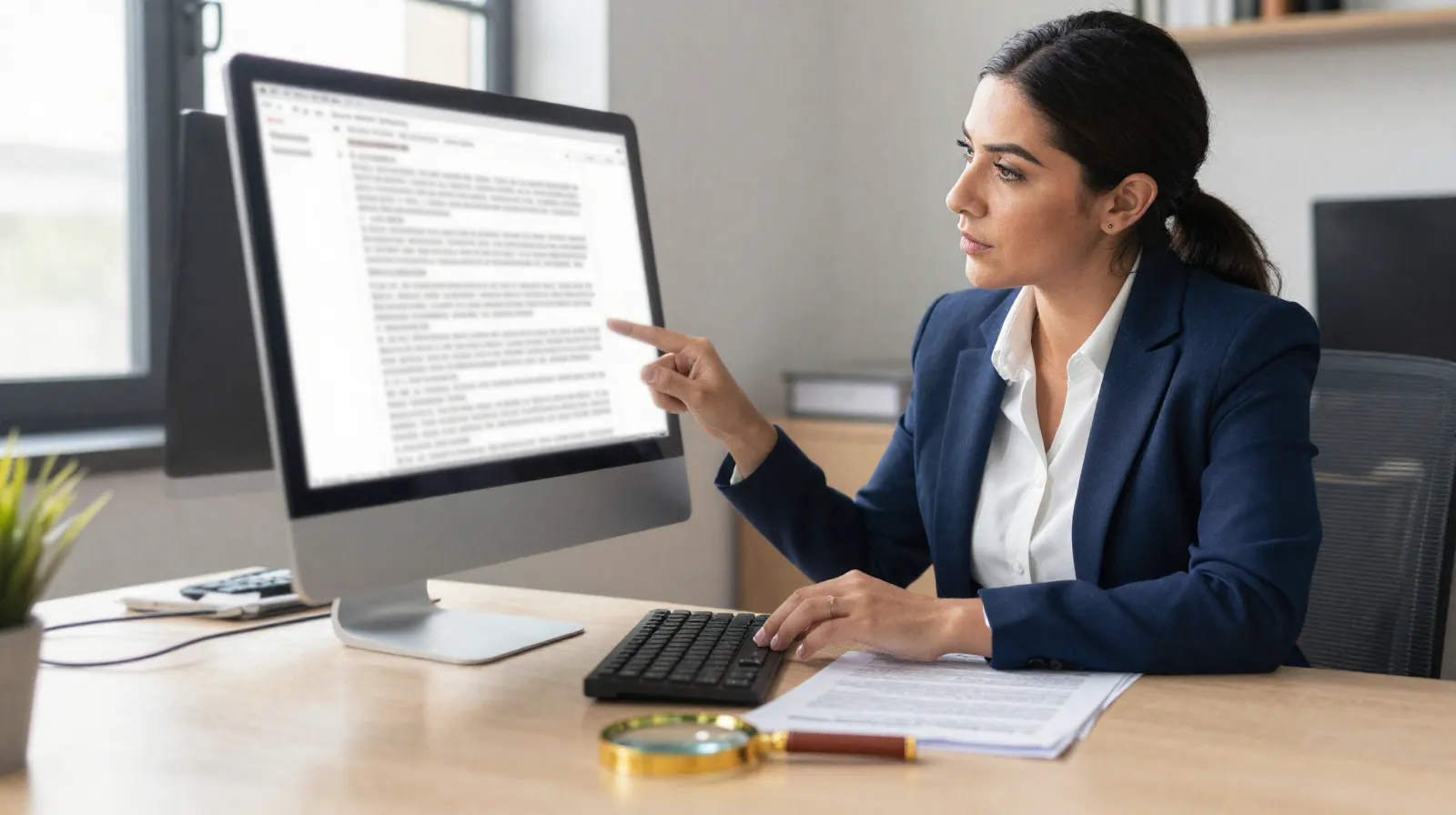 Analista investigando a un inquilino en computadora