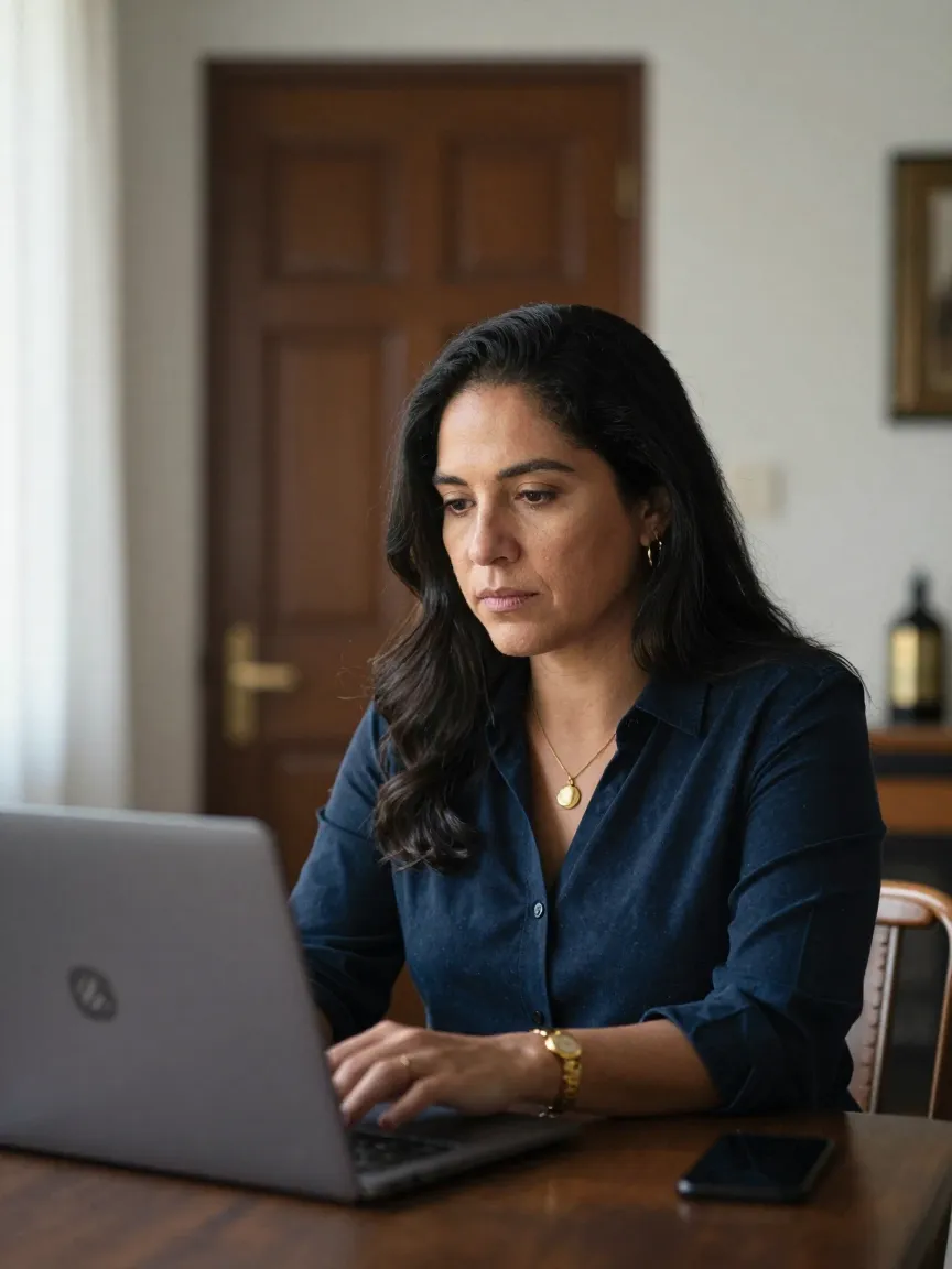 Inquilina mexicana en su sala sintiendo su privacidad