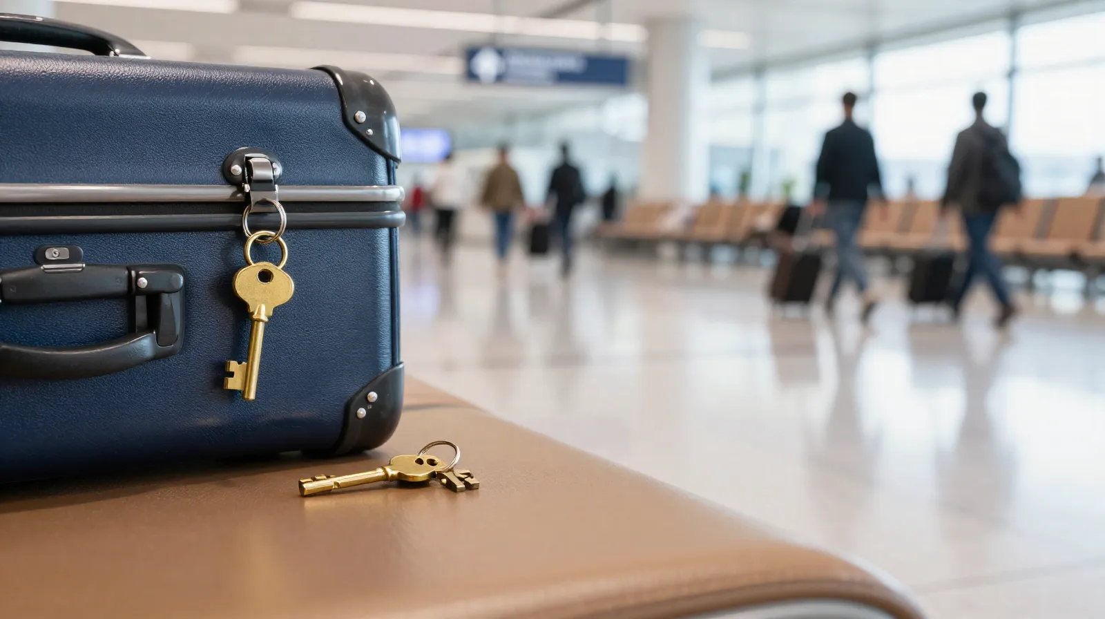 Aeropuerto con maleta y llaves sin entregar