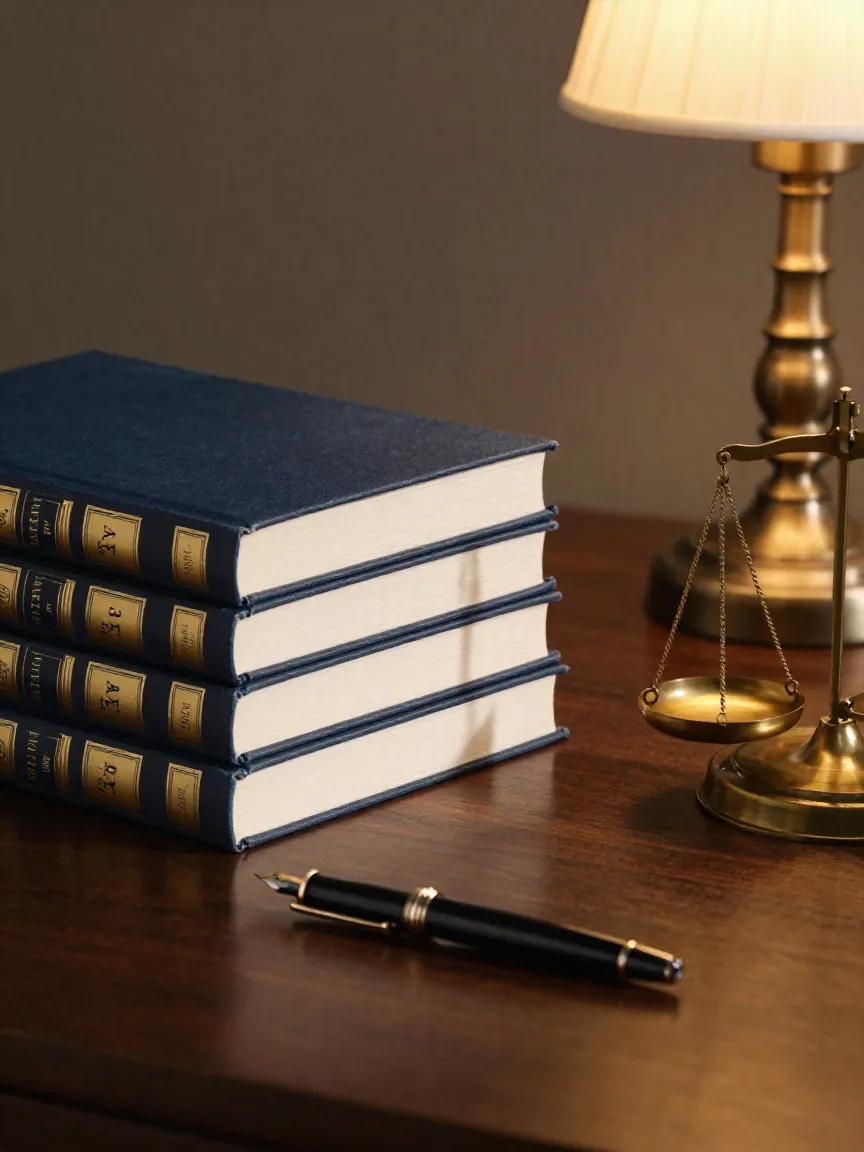 Código y libros de leyes con pluma fuente