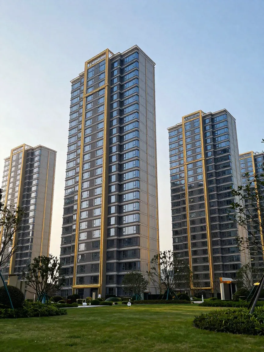 Vista de torres residenciales de lujo rodeadas de áreas verdes en Interlomas