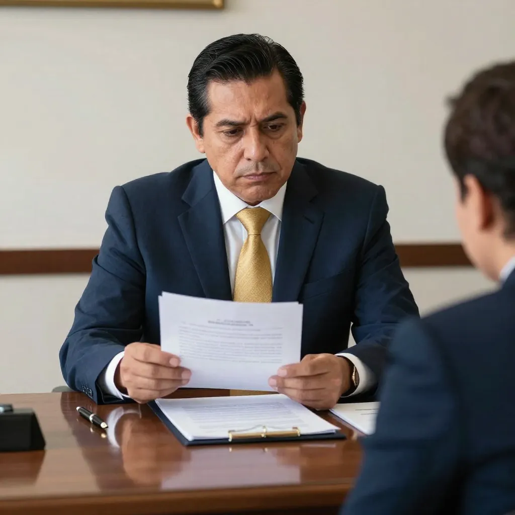 Abogado y propietario revisando documentos legales por un atraso en el pago de la renta