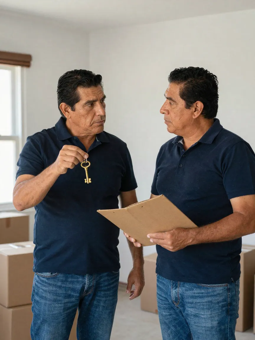 Hermanos adultos conversando sobre rentar el departamento de sus padres