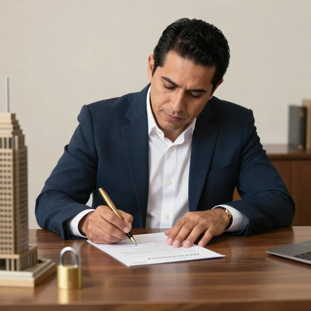 Propietario mexicano firmando su decisión final de protección